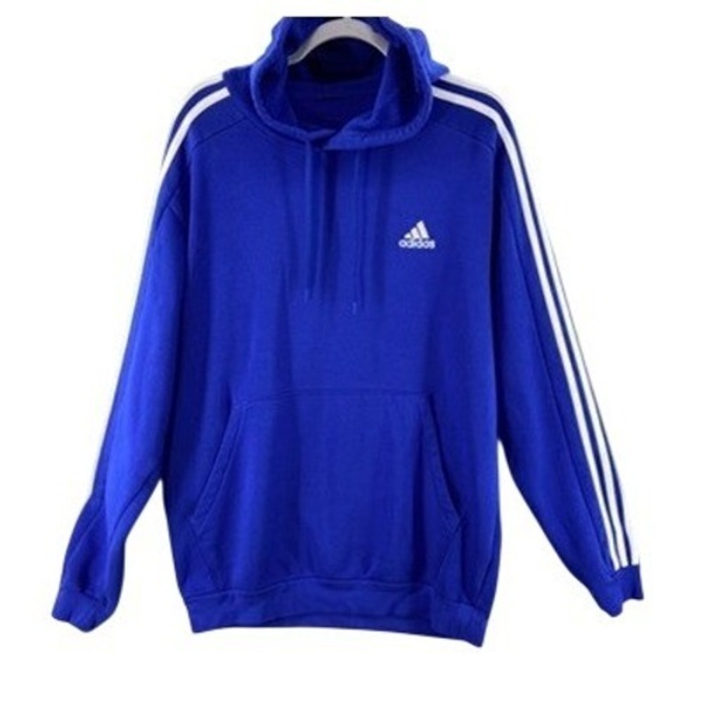 Adidas Pullover Hoodie Mens XL Blue 3-Stripe Fleece Sweatshirt IJ8934